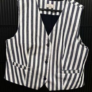 LOFT Navy and White Striped Vest